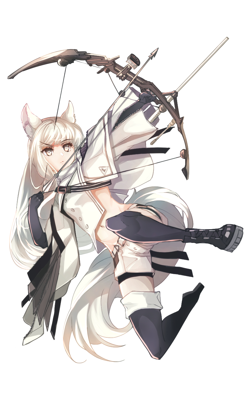 1girl, animal_ears, arknights, bow_(weapon), commentary_request, grey_eyes, haku_(grimjin), highres