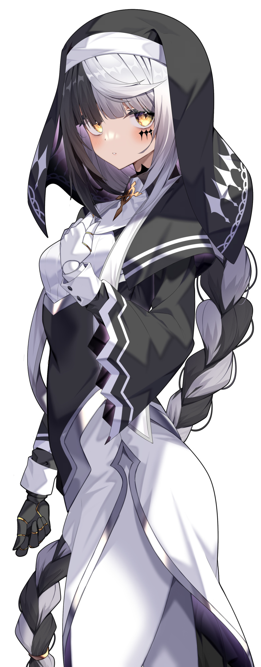 1girl, absurdres, bangs, black_hair, blush, braid, braided_ponytail, breasts