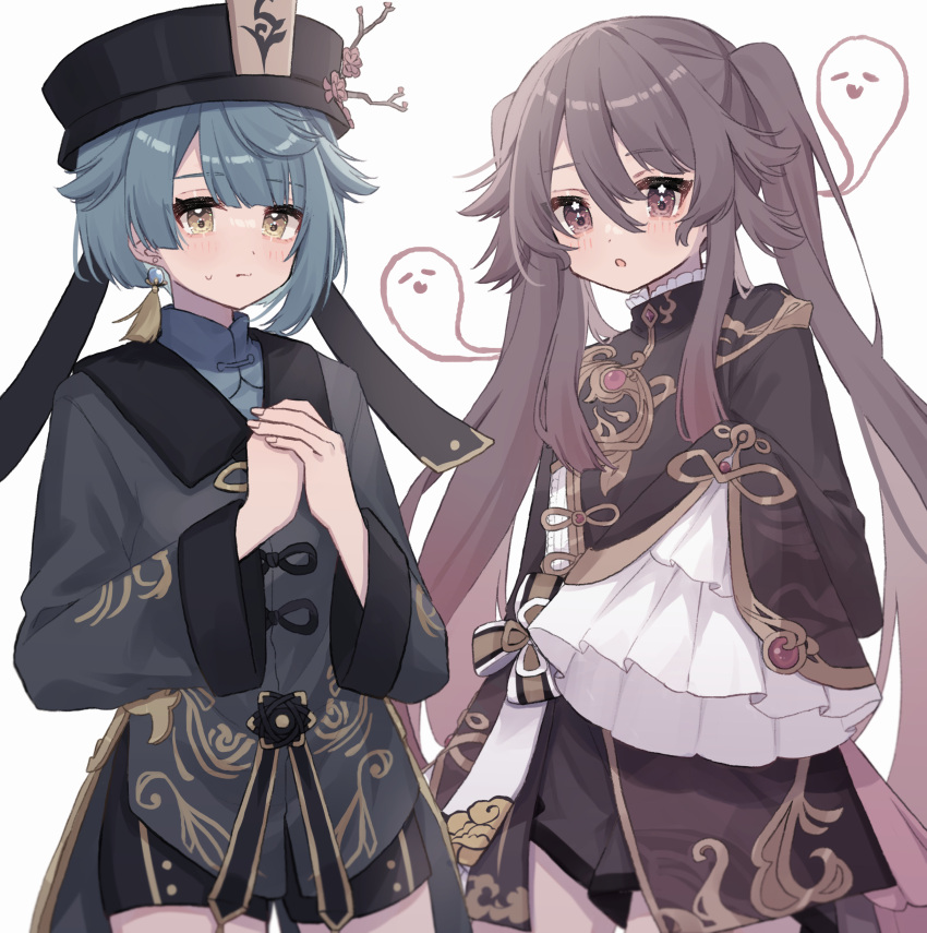 1boy, 1girl, absurdres, blue_hair, brown_hair, colored_tips, cosplay, genshin_impact