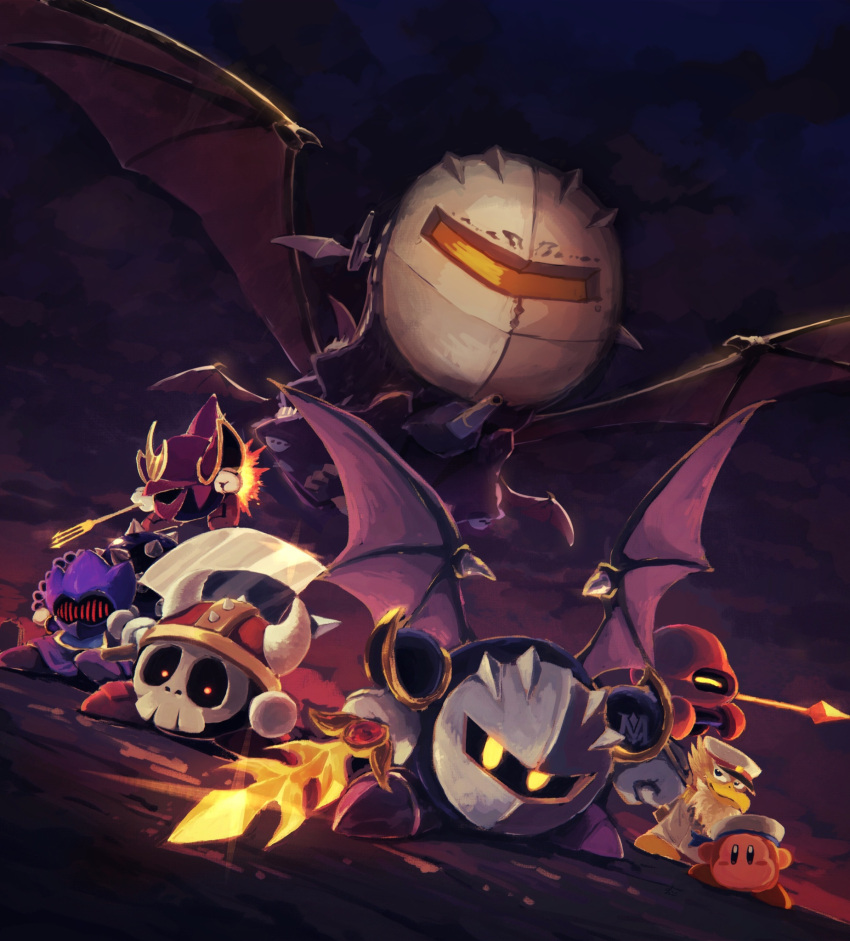aircraft, airship, armor, axe, axe_knight_(kirby), bat_wings, captain_vul, clouds