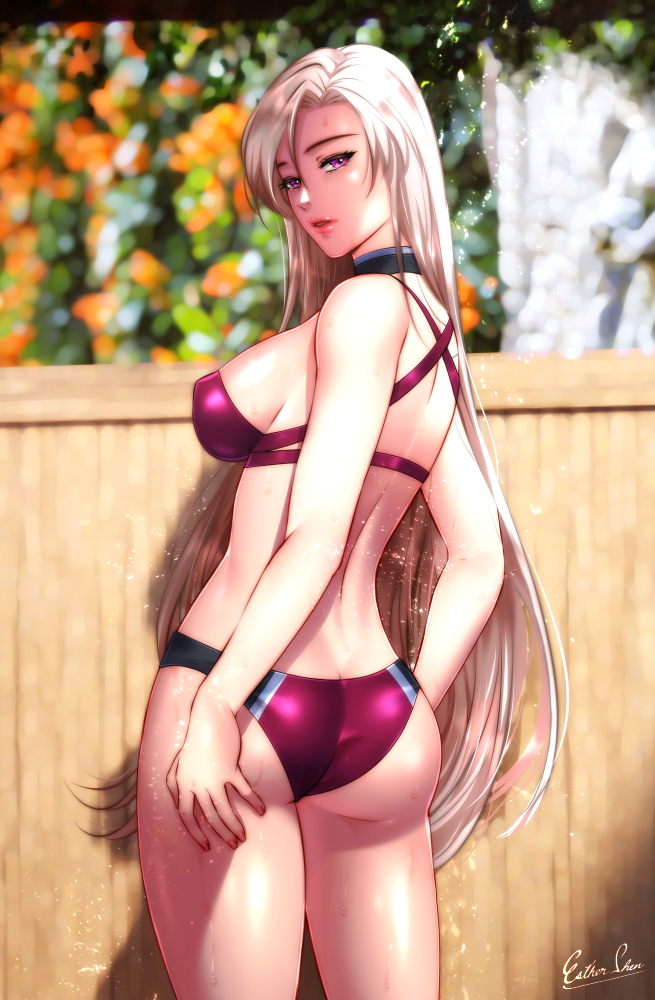 1girl, aurelia_le_guin, bangs, bikini, breasts, eiyuu_densetsu, esther_shen, falcom