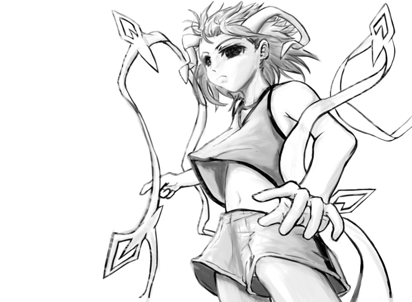 1girl, bare_arms, bare_shoulders, black_eyes, daikei, esper, expressionless, fantasy