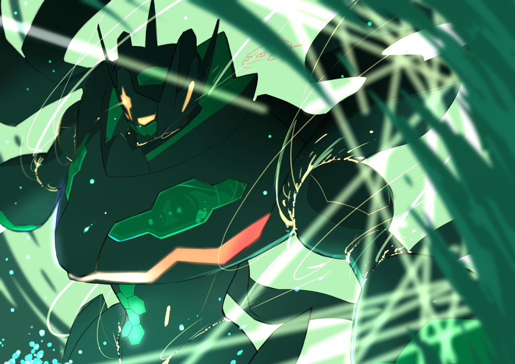 blurry, commentary_request, energy, hexagon, koma_nezumi, light_trail, no_humans, pokemon
