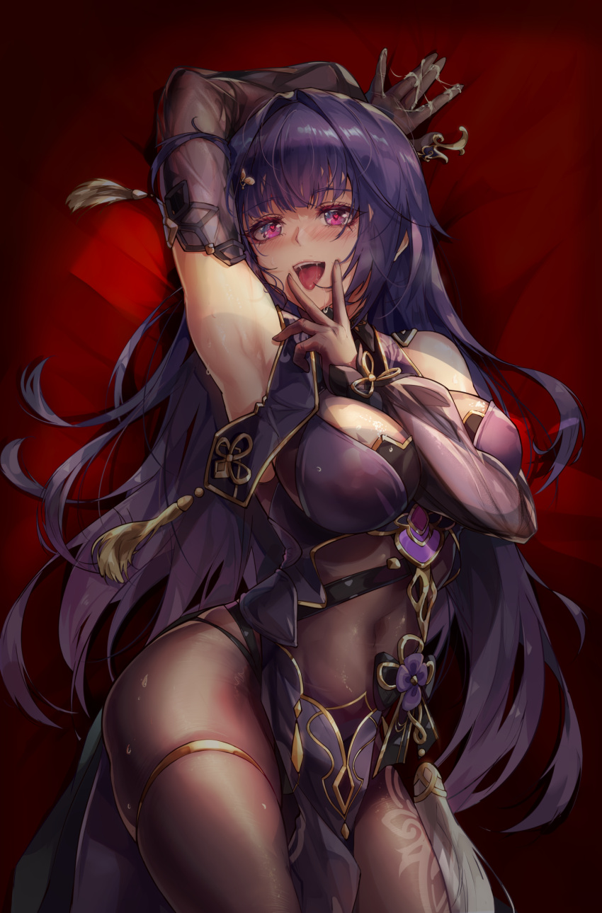 1girl, armpits, ass, bangs, bed, bed_sheet, between_breasts, blush