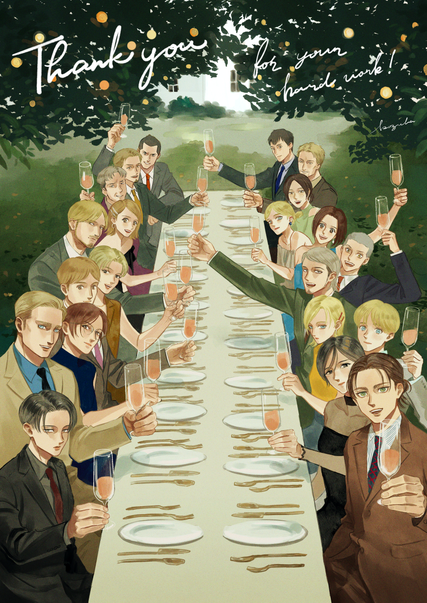 6+boys, 6+girls, alternate_hairstyle, annie_leonhardt, armin_arlert, auruo_bossard, bangs, bertolt_hoover