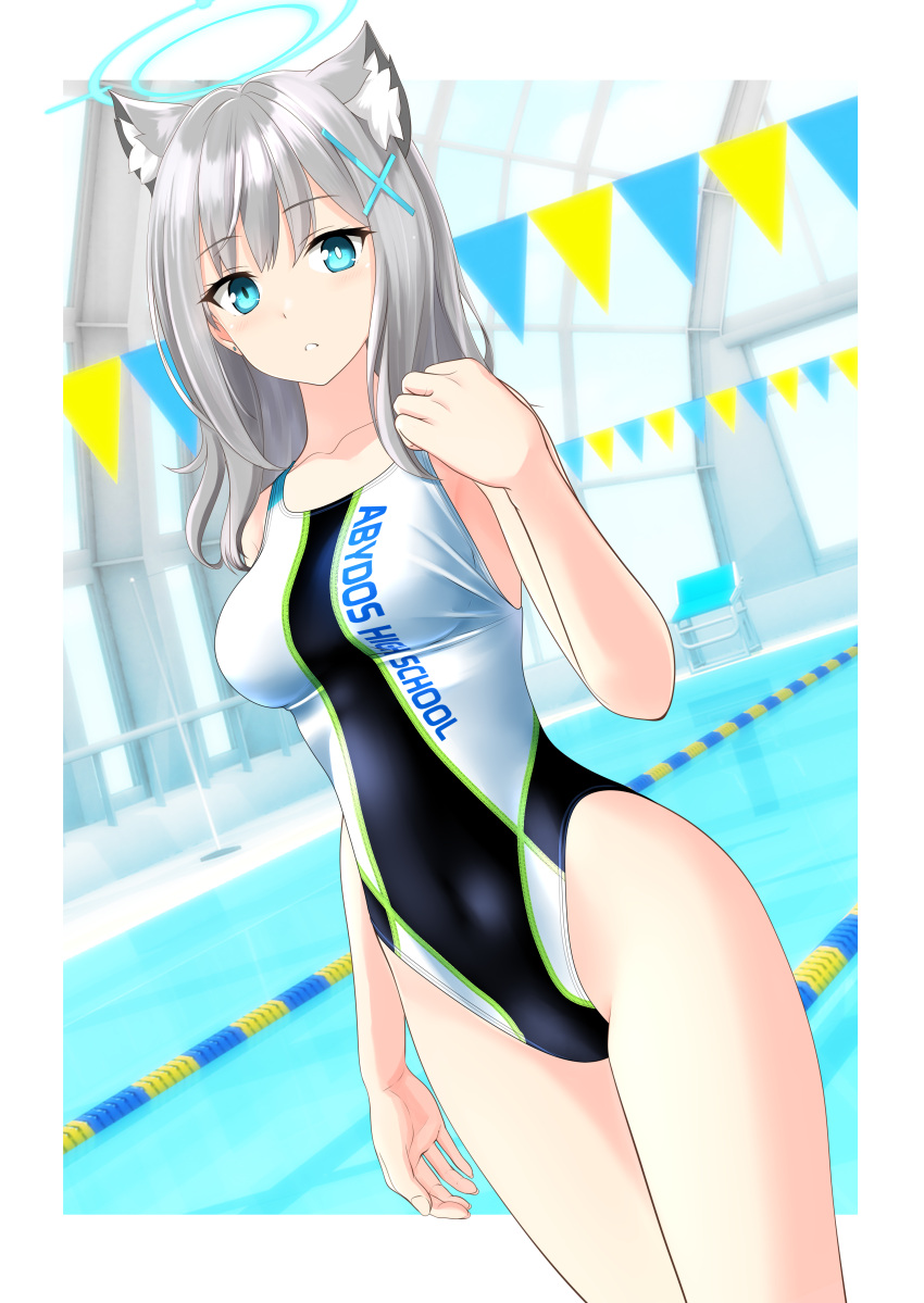 1girl, absurdres, animal_ear_fluff, bangs, blue_archive, blue_eyes, breasts, clothes_writing