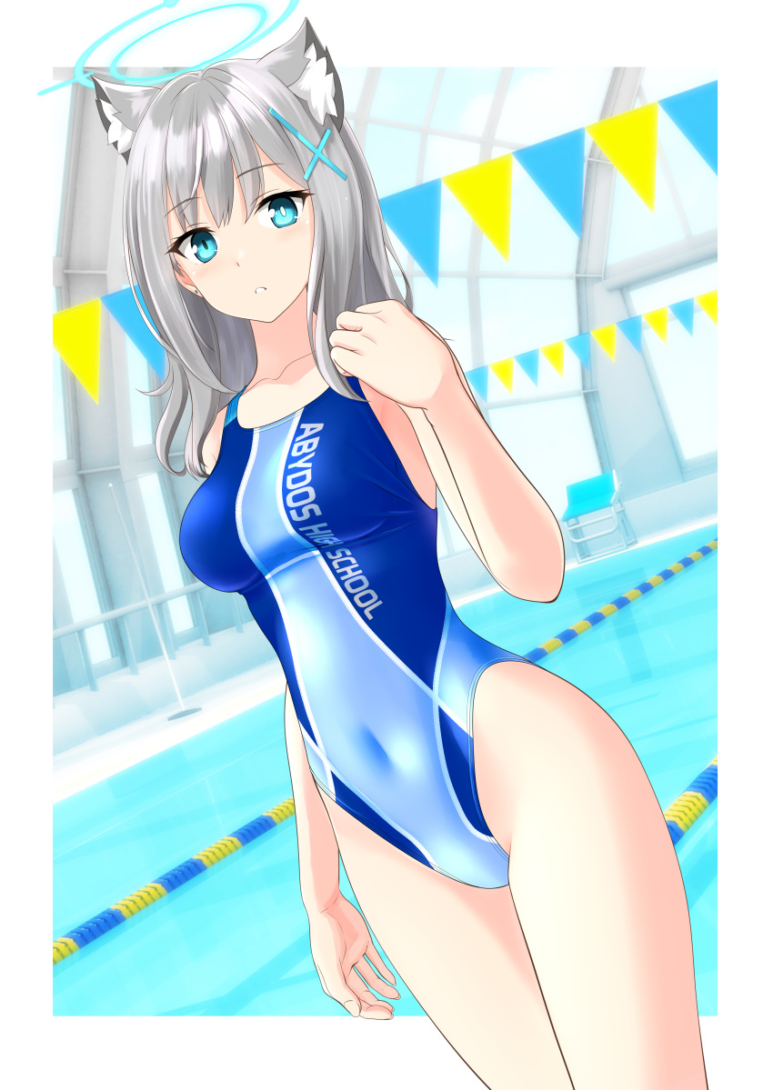 1girl, absurdres, animal_ear_fluff, bangs, blue_archive, blue_eyes, blue_swimsuit, breasts