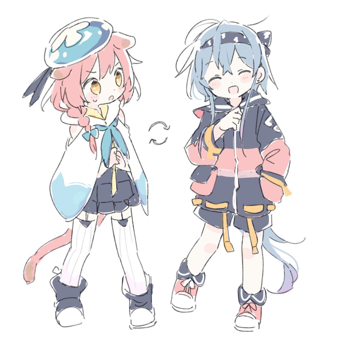 1boy, 1girl, :d, :o, ^_^, animal_ears, arknights, arrow_(symbol)