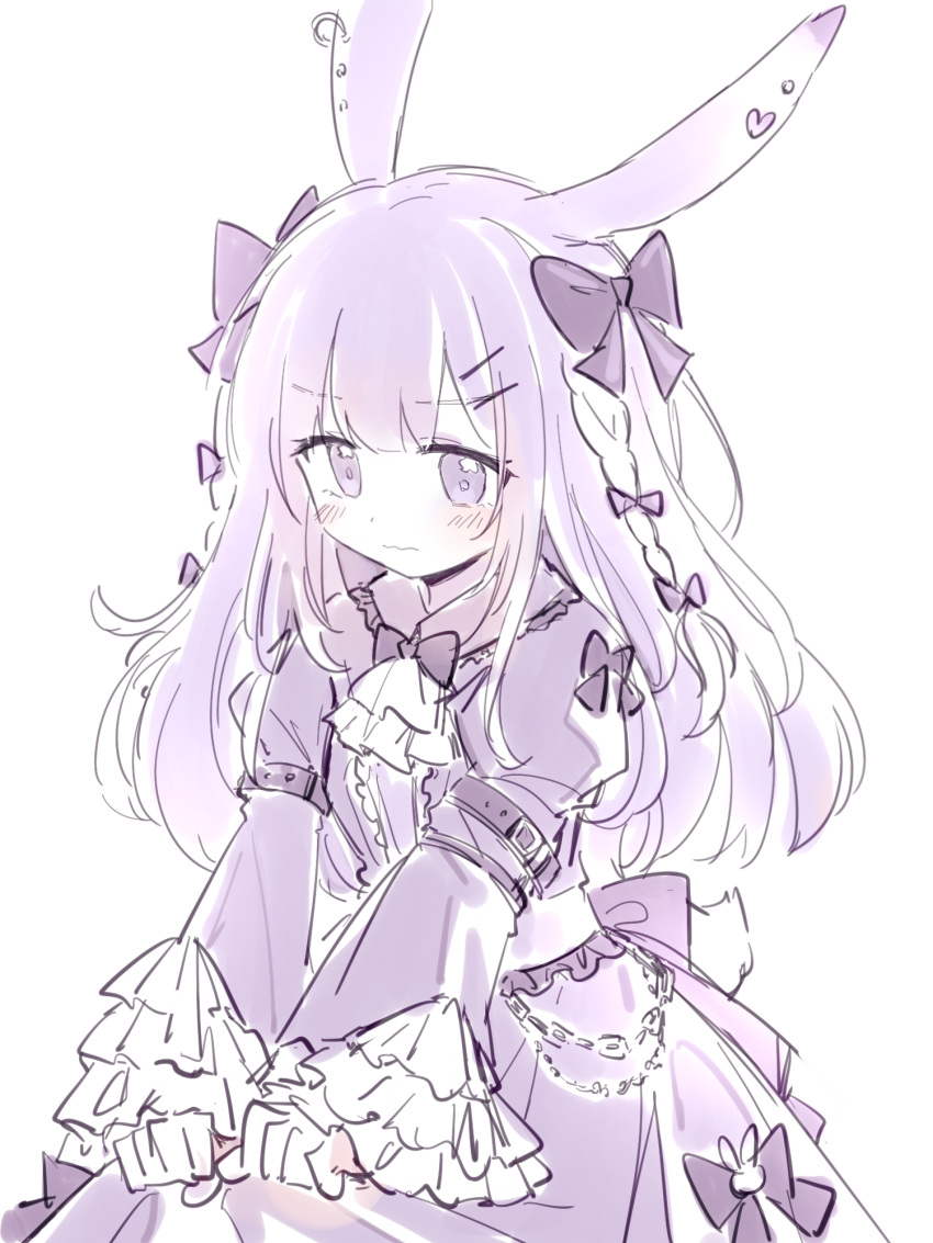 1girl, animal_ears, arknights, ascot, bangs, black_bow, blush, bow