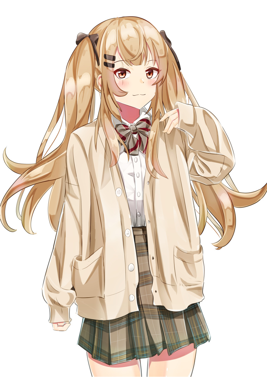 1girl, :3, absurdres, blazer, brown_eyes, brown_hair, brown_neckerchief, brown_skirt
