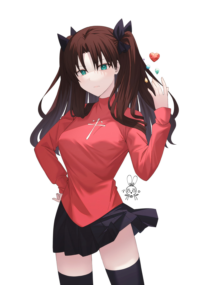 1girl, absurdres, aqua_eyes, aro_1801, black_hair, black_legwear, black_ribbon, black_skirt