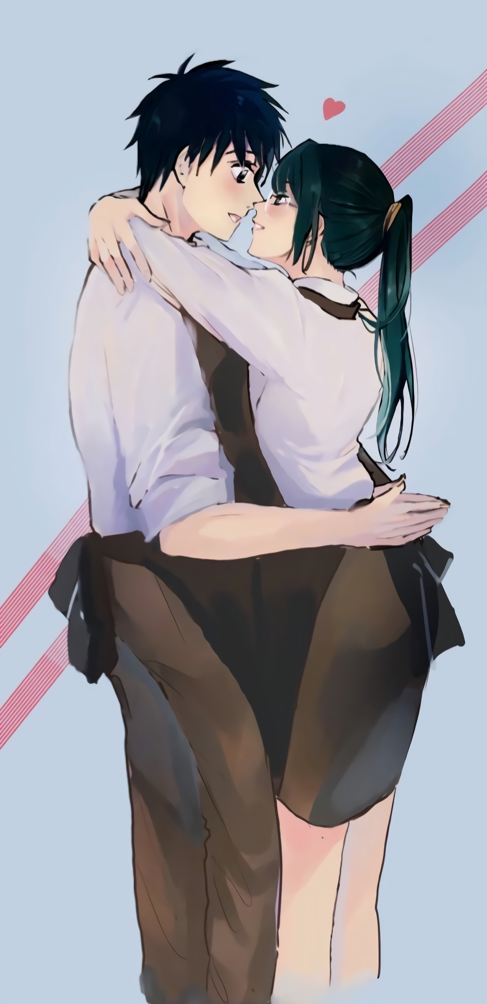 1girl, apron, black_eyes, black_hair, glasses, green_hair, hetero, highres