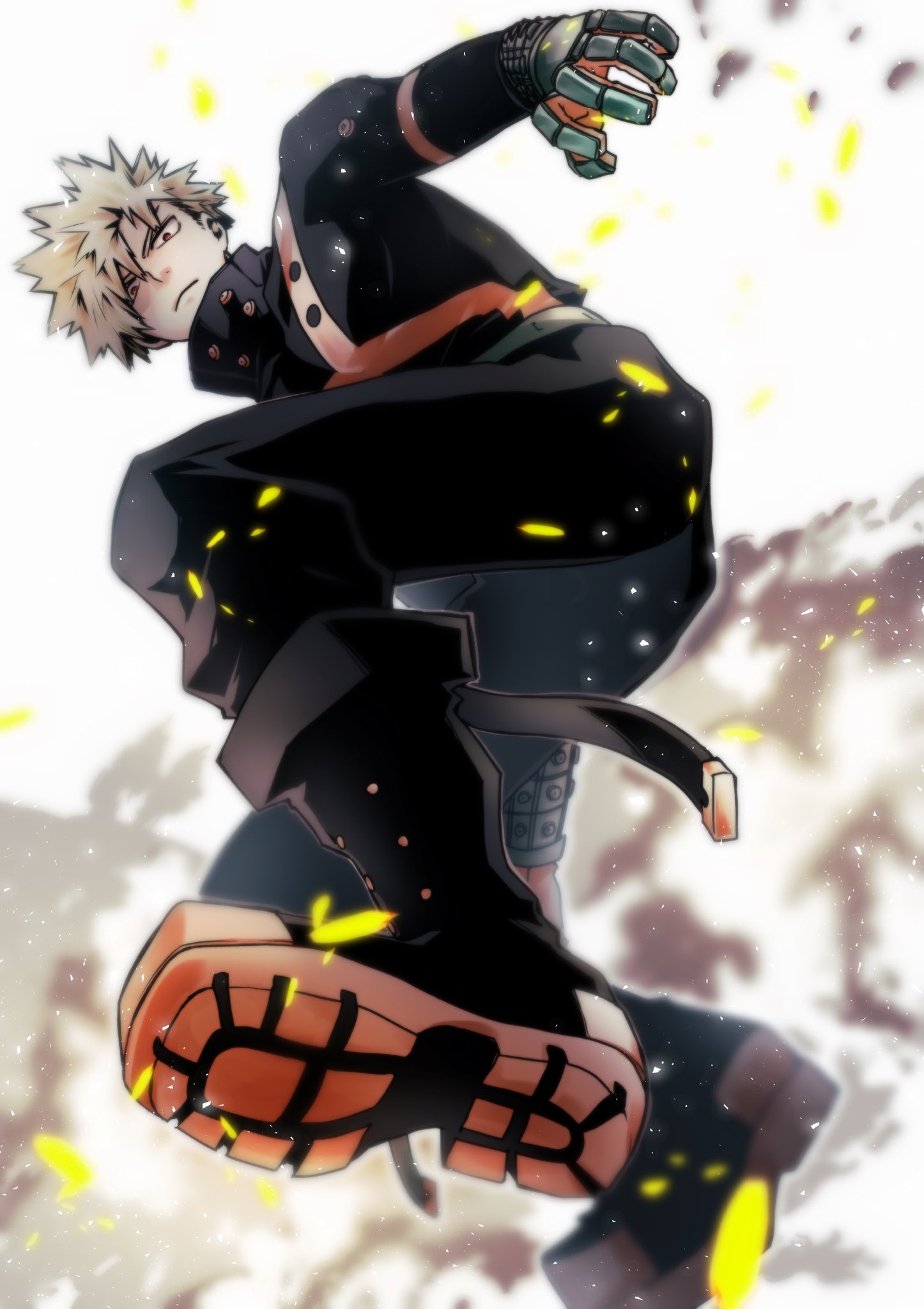 1boy, bakugou_katsuki, black_footwear, black_pants, blonde_hair, boku_no_hero_academia, boots, dutch_angle