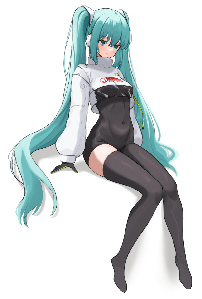 1girl, absurdres, aqua_eyes, aqua_hair, bangs, black_bodysuit, black_legwear, bodysuit