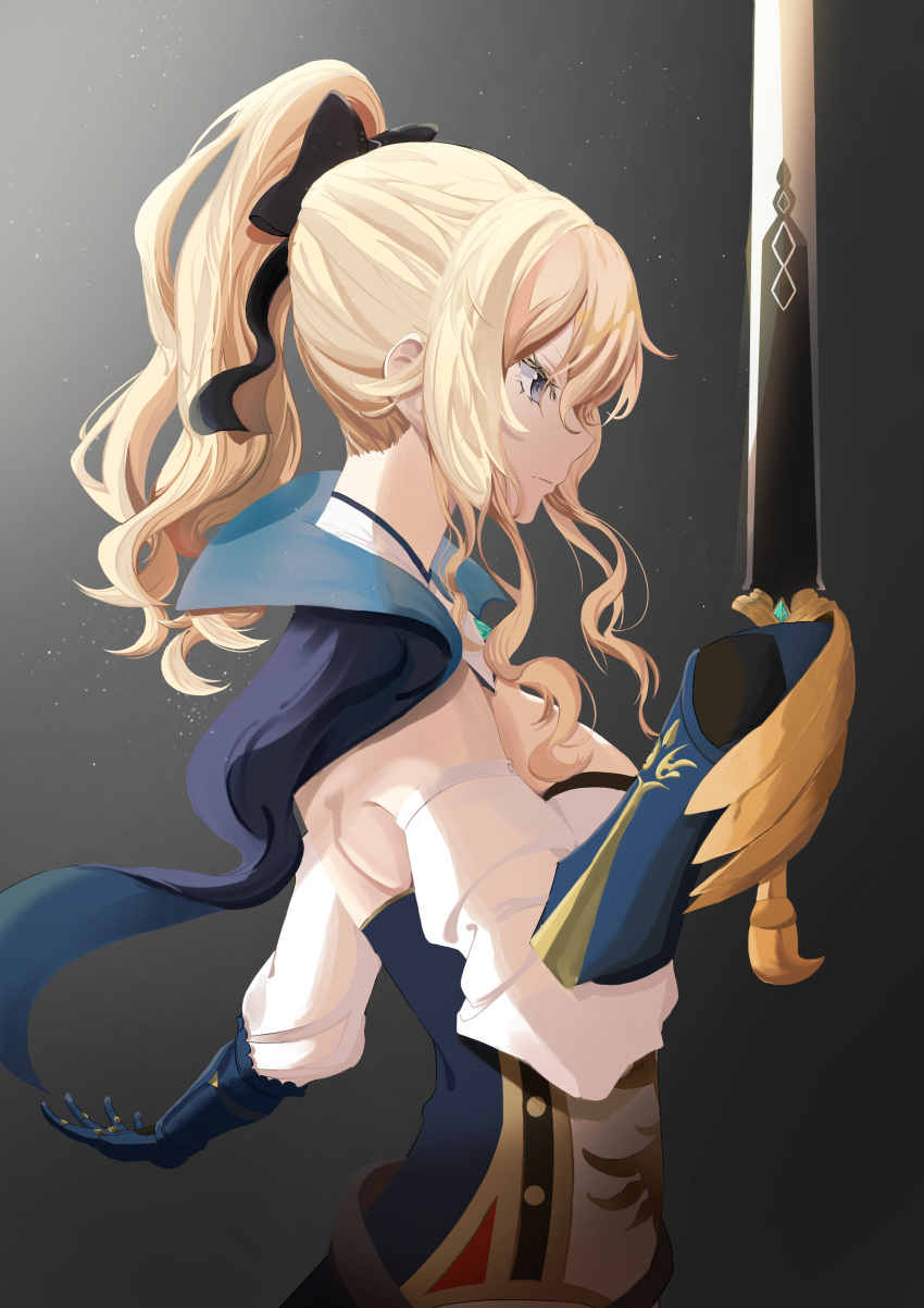 1girl, absurdres, black_bow, black_gloves, blonde_hair, blue_eyes, bow, capelet