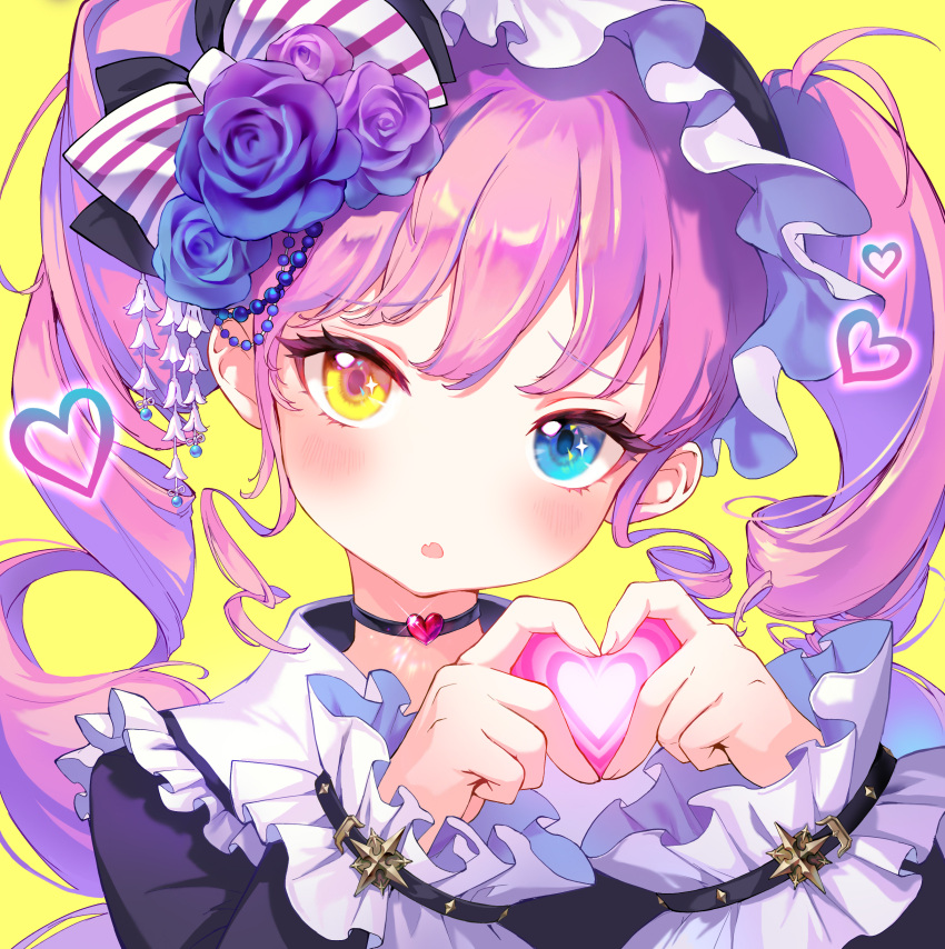 1girl, absurdres, bangs, blue_eyes, choker, close-up, drill_hair, eyebrows_visible_through_hair
