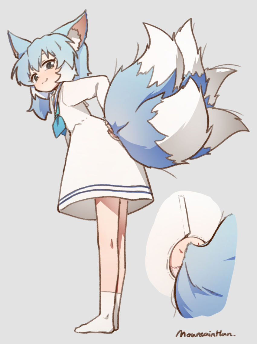 1girl, :3, ah_zhong_(mountain_han), animal_ear_fluff, animal_ears, black_eyes, blue_hair, blue_neckerchief