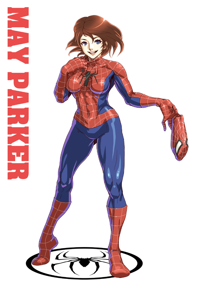 1girl, abs, blue_eyes, bob_cut, bodysuit, breasts, brown_hair, character_name