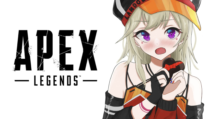 1girl, akue, apex_legends, bangs, black_headwear, blonde_hair, bow, box