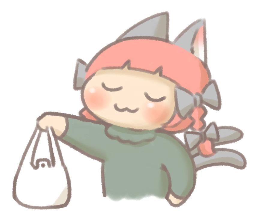 1girl, :3, animal_ears, bag, bangs, blunt_bangs, blush, bow