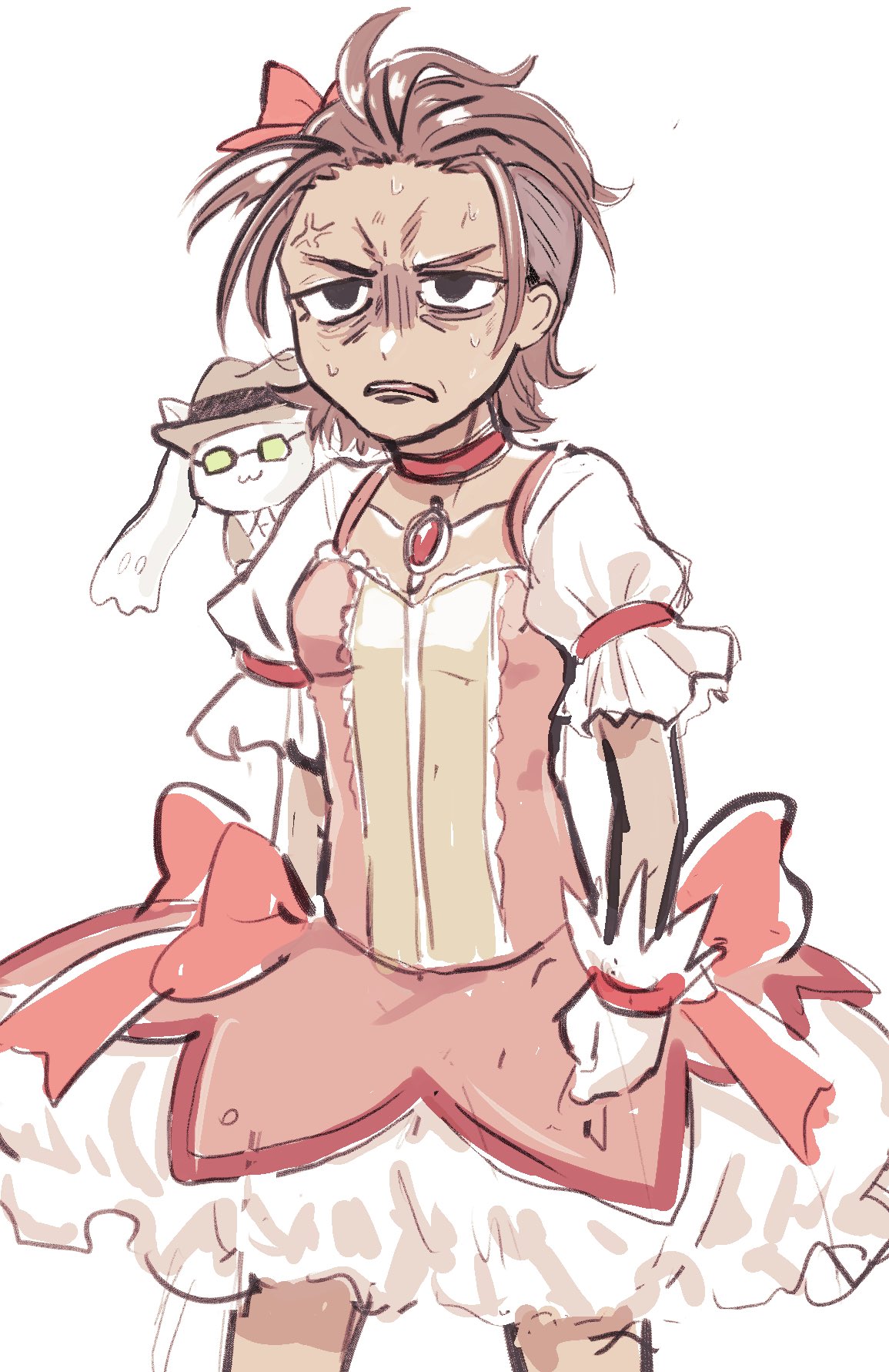 :3, alisame, annoyed, apex_legends, black_eyes, bow, breasts, brown_headwear