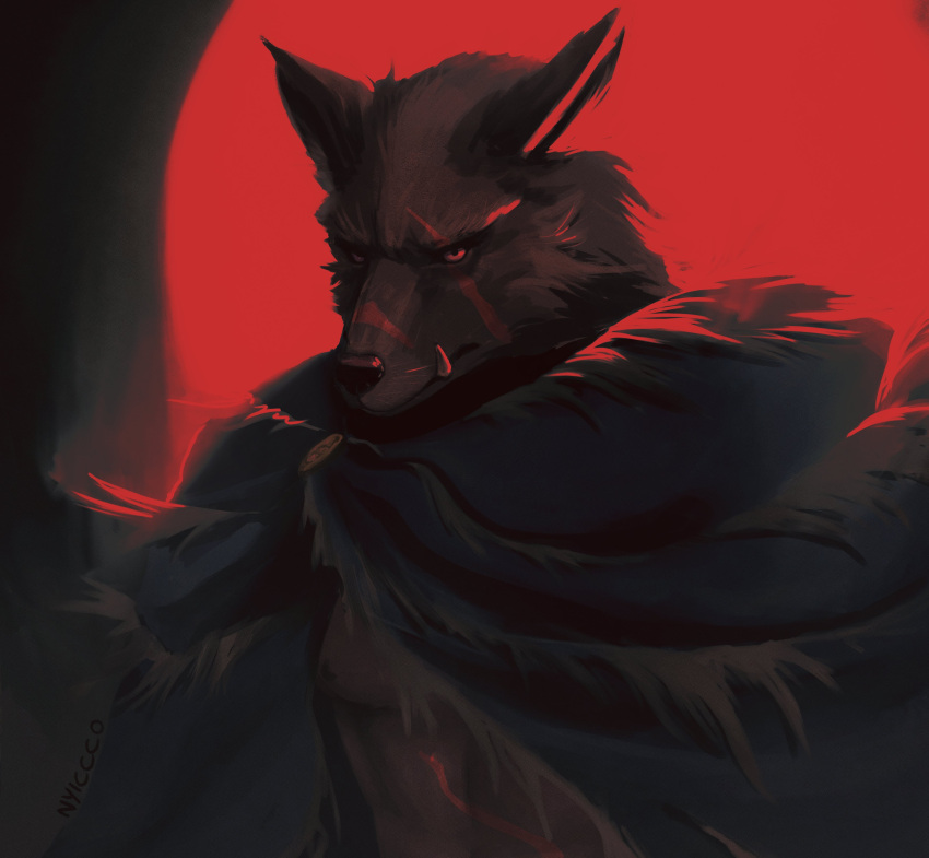 1boy, absurdres, animal_head, blaidd_the_half-wolf, cloak, elden_ring, furry, furry_male