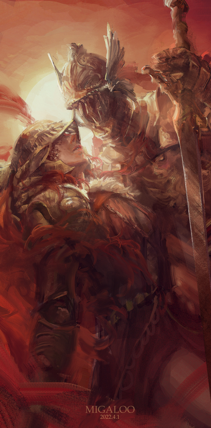 2girls, absurdres, armor, cape, cleanrot_knight, cleanrot_knight_finlay, dated, elden_ring
