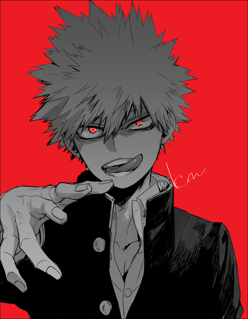 1boy, bakugou_katsuki, blonde_hair, boku_no_hero_academia, gakuran, looking_at_viewer, male_focus, mkm_(mkm_storage)
