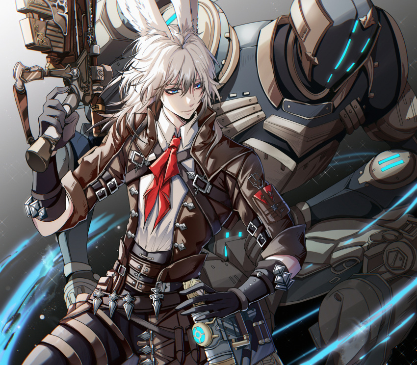 1boy, absurdres, animal_ears, ascot, automaton_queen, avatar_(ff14), bangs, black_hair