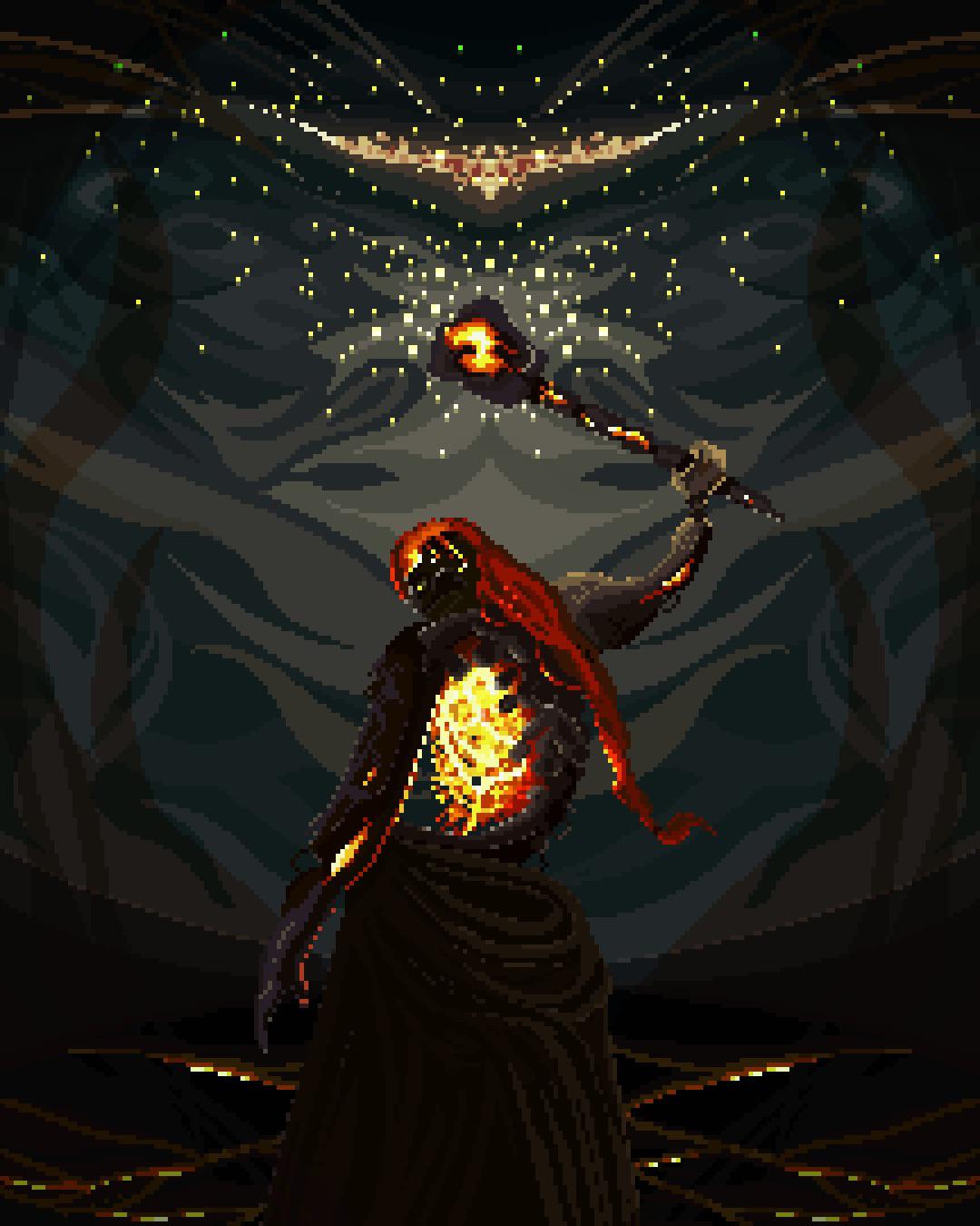 1boy, black_skin, colored_skin, cracked_skin, elden_ring, glowing, hammer, hand_up
