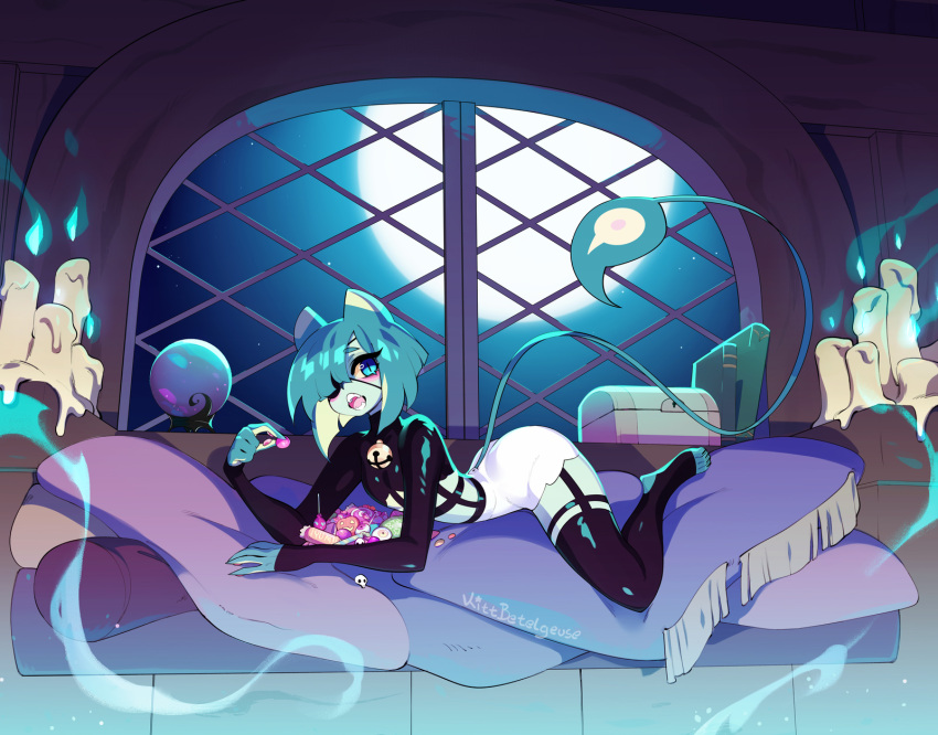 1boy, animal_ears, animal_feet, artist_name, bangs, blue_eyes, blue_fire, blue_hair