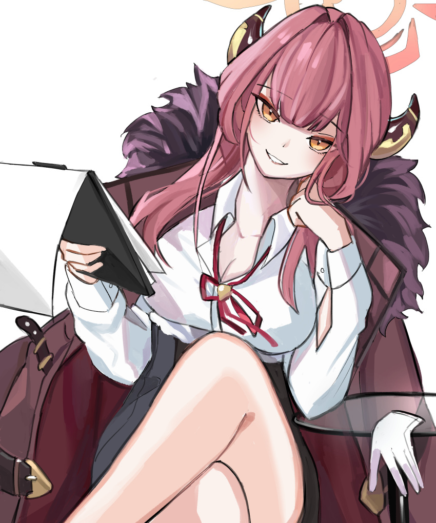 1girl, absurdres, aru_(blue_archive), bangs, black_skirt, blue_archive, breasts, collarbone