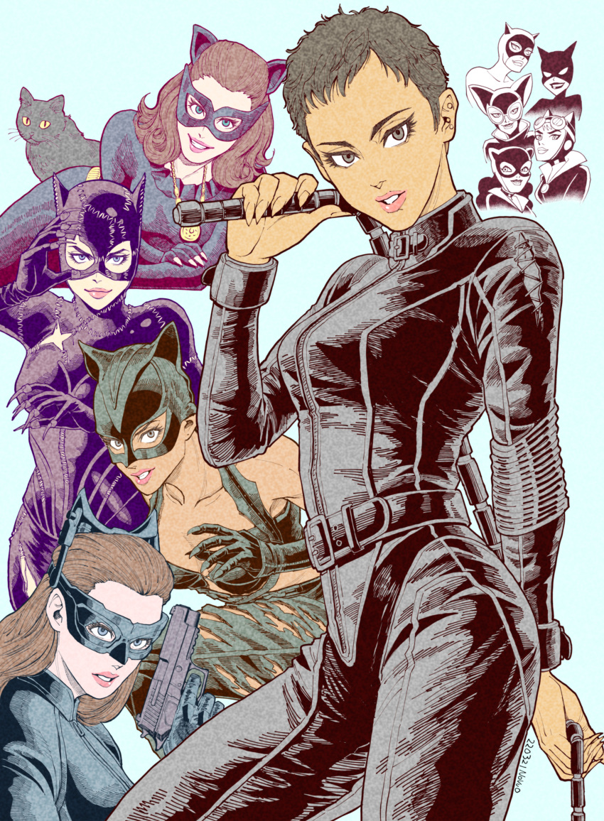 6+girls, absurdres, animal_ears, batman:_the_animated_series, batman:_the_brave_and_the_bold, batman_(series), black_bodysuit, black_eyes