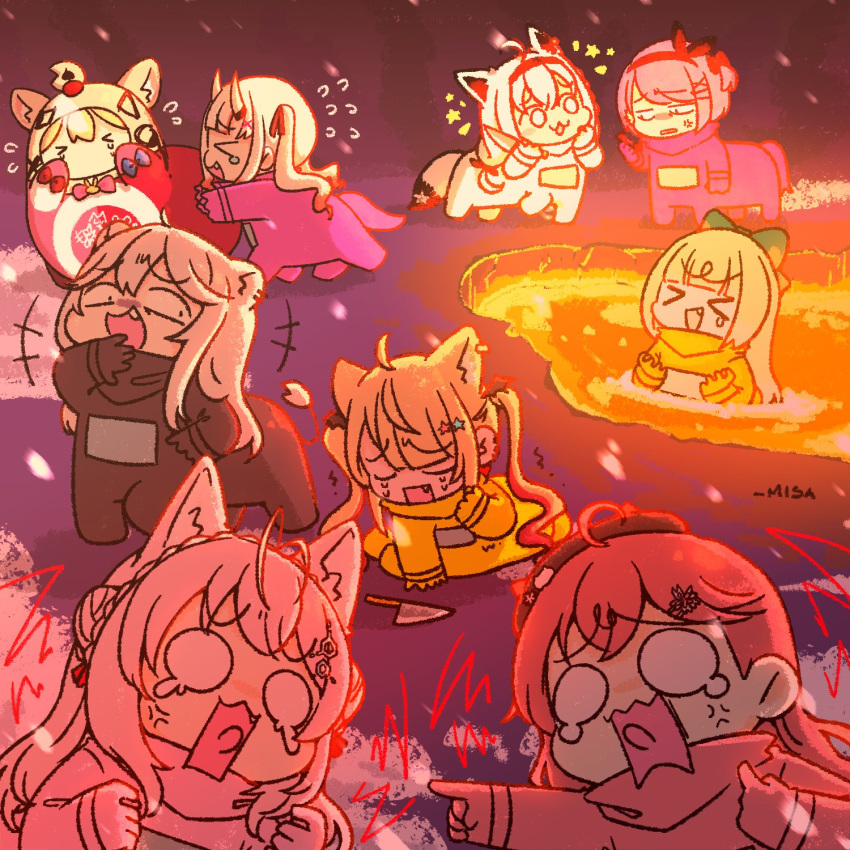 ahoge, among_us, animal_ears, beret, black_(among_us), blonde_hair, bob_cut, bow