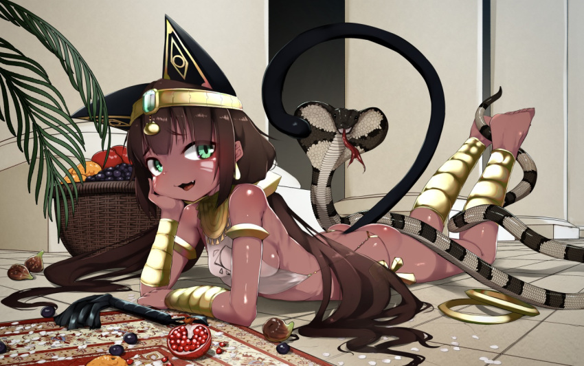 1girl, animal_ears, apple, aqua_eyes, aquamarine_(gemstone), armlet, ass, bare_shoulders