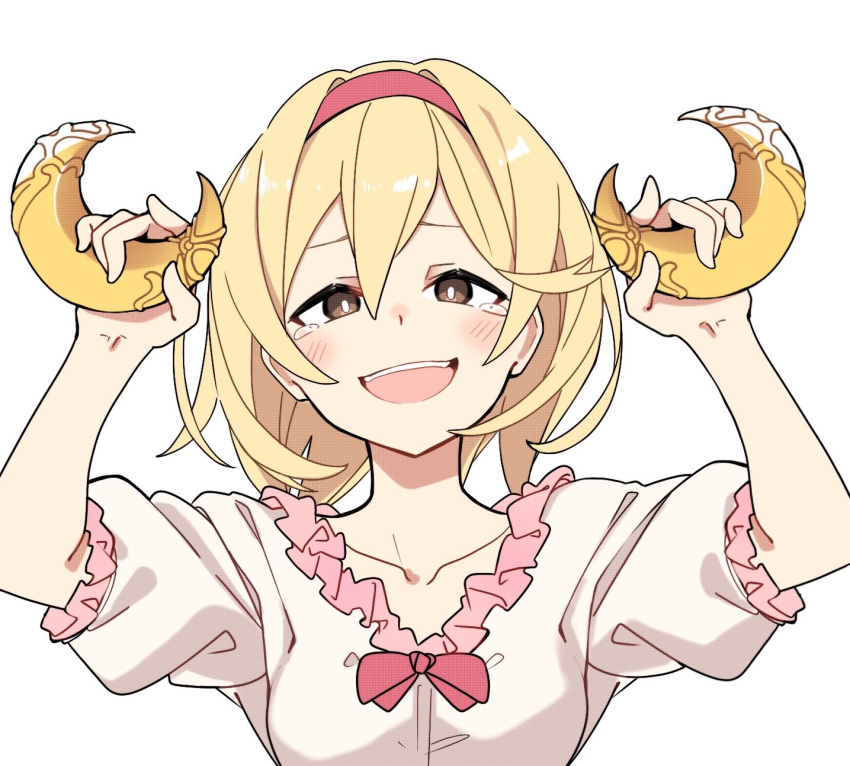 1girl, blonde_hair, blush, crescent, crying, crying_with_eyes_open, djeeta_(granblue_fantasy), dress