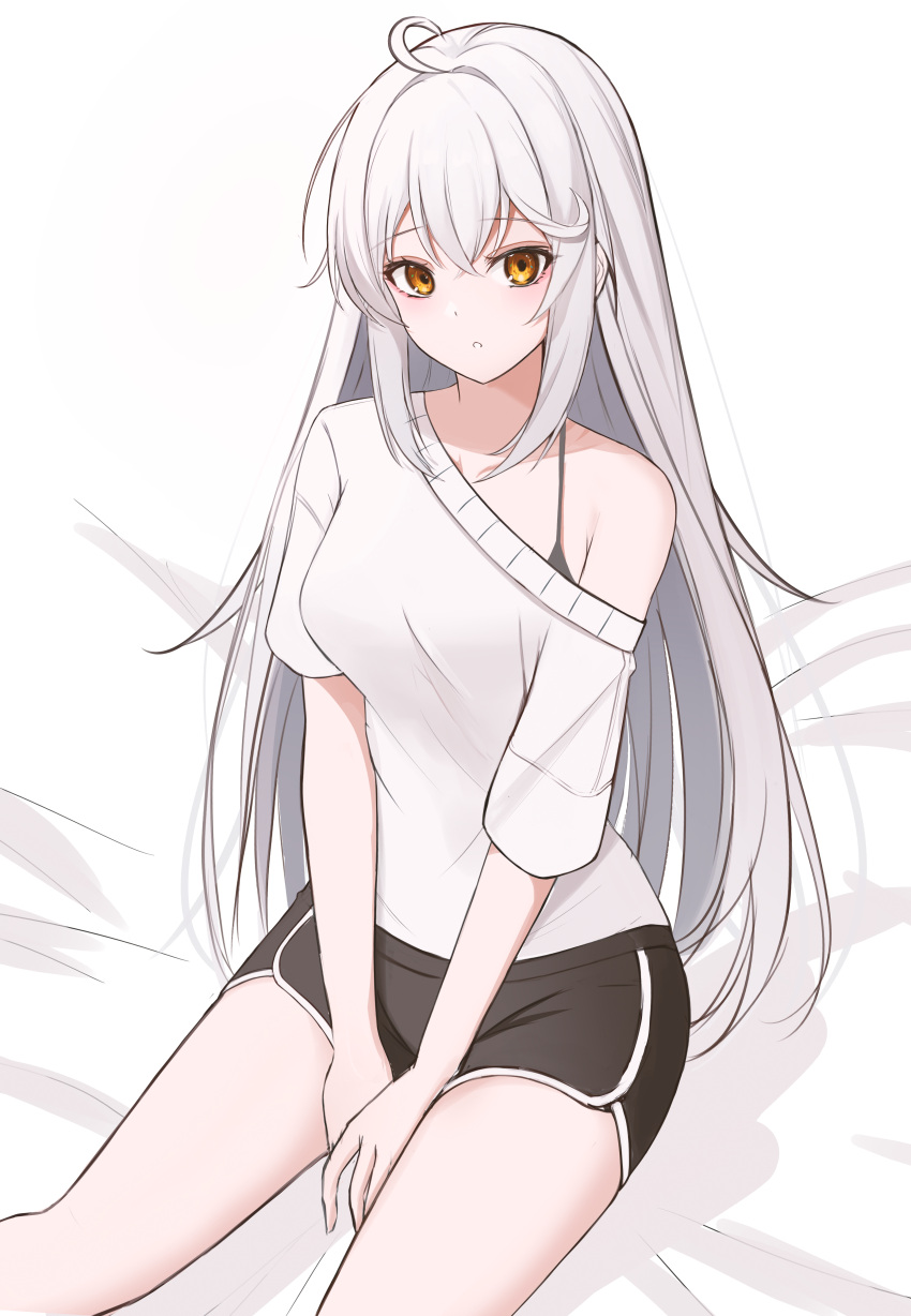 1girl, :o, absurdres, ahoge, bangs, bed_sheet, breasts, costone
