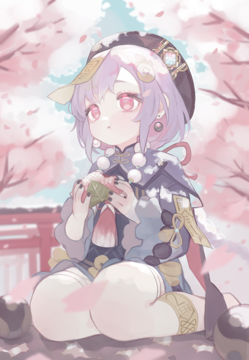 1girl, 750x077, absurdres, bangs, bead_necklace, beads, cherry_blossoms, closed_mouth