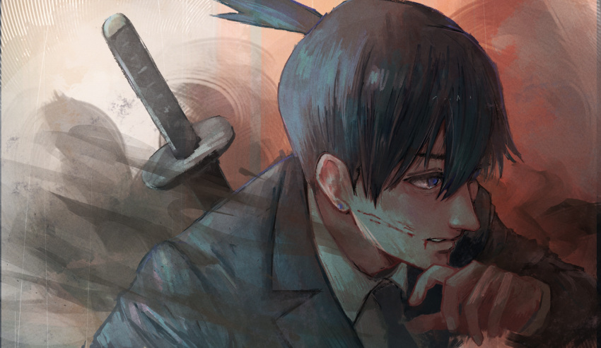 1boy, black_hair, black_necktie, chainsaw_man, collared_shirt, dokudokuo, formal, hayakawa_aki_(chainsaw_man)