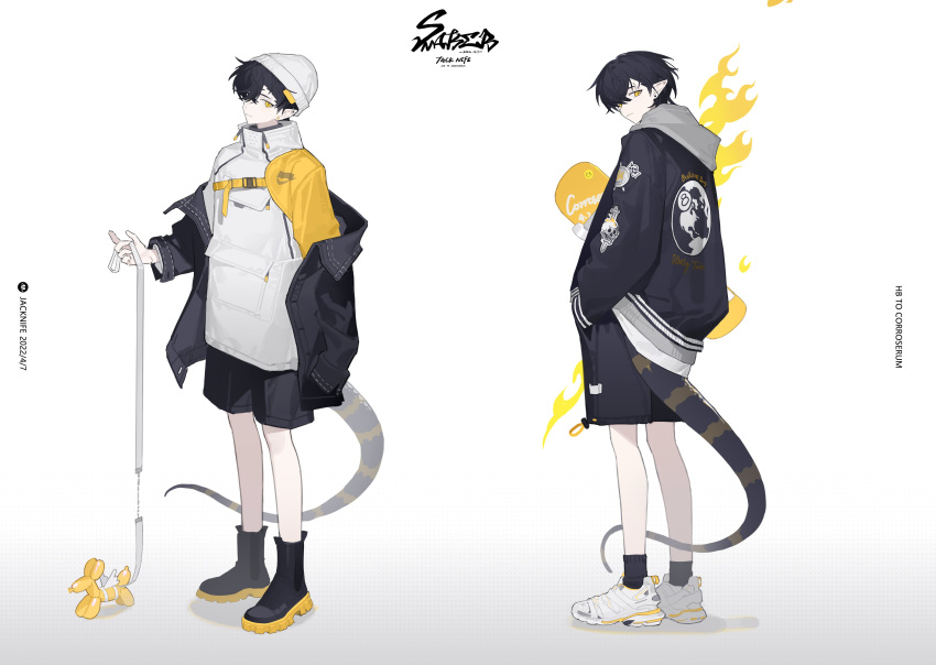 1boy, absurdres, arknights, artist_name, balloon, balloon_animal, bishounen, black_hair
