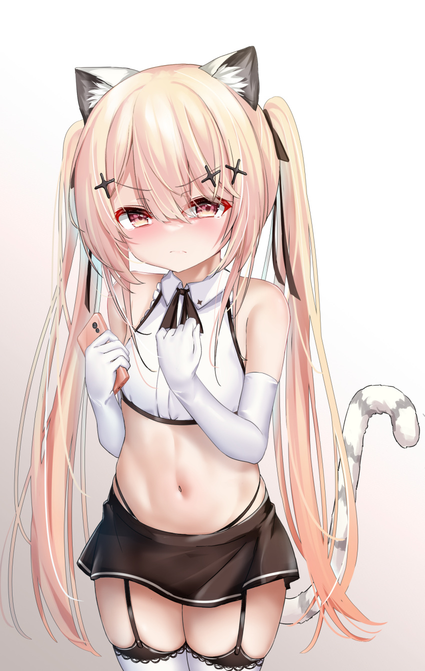 1girl, absurdres, animal_ear_fluff, animal_ears, black_panties, black_skirt, blonde_hair, cat_ears