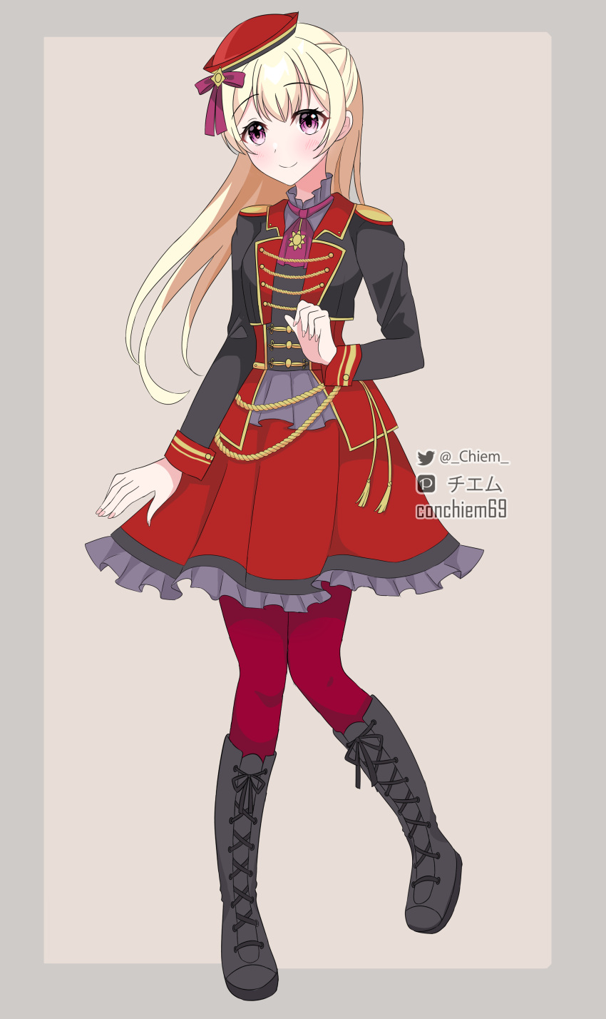 1girl, absurdres, bang_dream!, bangs, blonde_hair, boots, chiem, closed_mouth