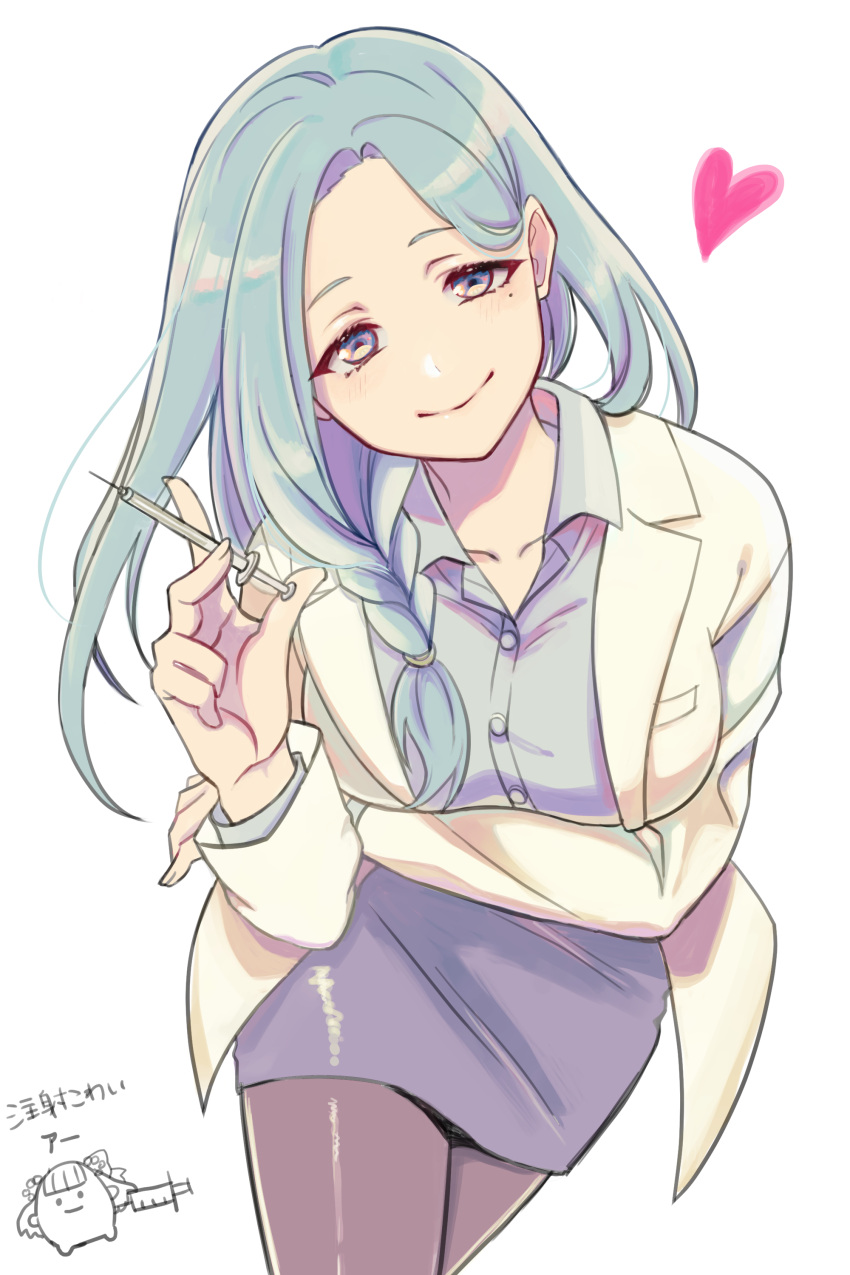 2girls, absurdres, aqua_hair, aqua_shirt, black_legwear, breasts, brown_eyes, closed_mouth