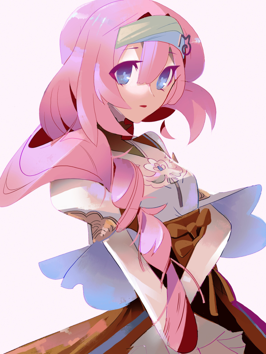 1girl, absurdres, blue_eyes, braid, braided_ponytail, breasts, hair_between_eyes, headband