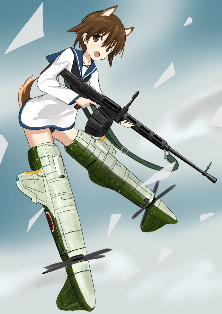 1girl, absurdres, animal_ears, bangs, black_neckerchief, blouse, blue_sailor_collar, brown_eyes