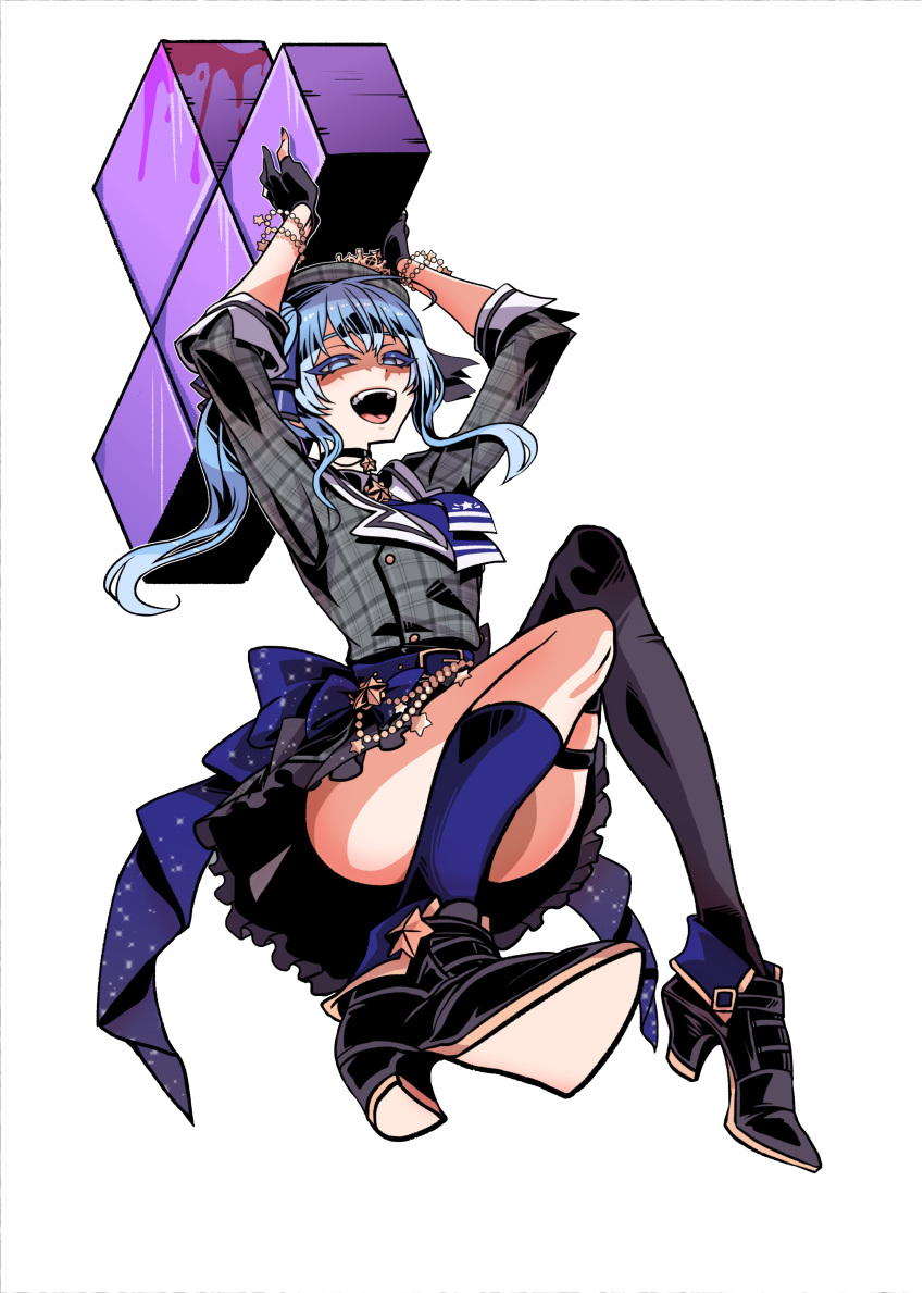 1girl, :d, absurdres, ass, belt, beret, black_gloves, black_legwear
