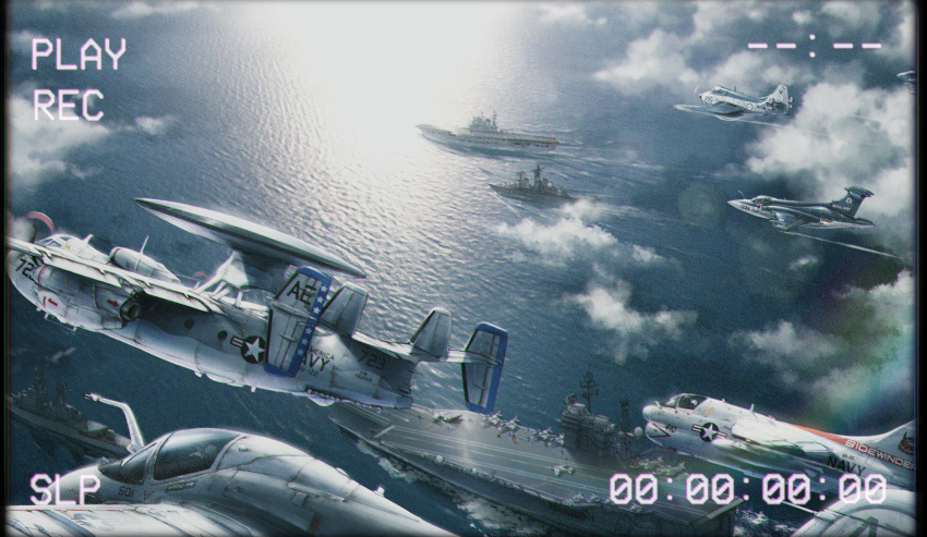 a-6_intruder, a-7_corsair_ii, aircraft, aircraft_carrier, airplane, buccaneer_(airplane), clouds, day, e-2_hawkeye, fighter_jet, gannet_(airplane), highres, hms_victorious_(r38), jet, lolipantherwww, military, military_vehicle, ocean, original, outdoors, royal_navy, sea_vixen, ship, united_states_navy, uss_america_(cv-66), vehicle_focus, warship, watercraft