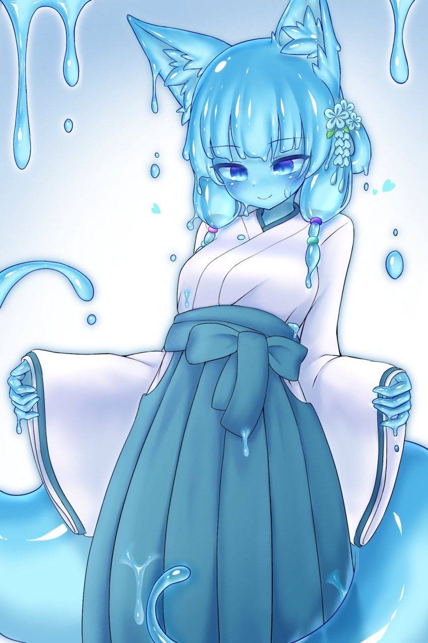 1girl, animal_ear_fluff, animal_ears, bangs, blue_eyes, blue_hair, blue_sclera, blue_skirt