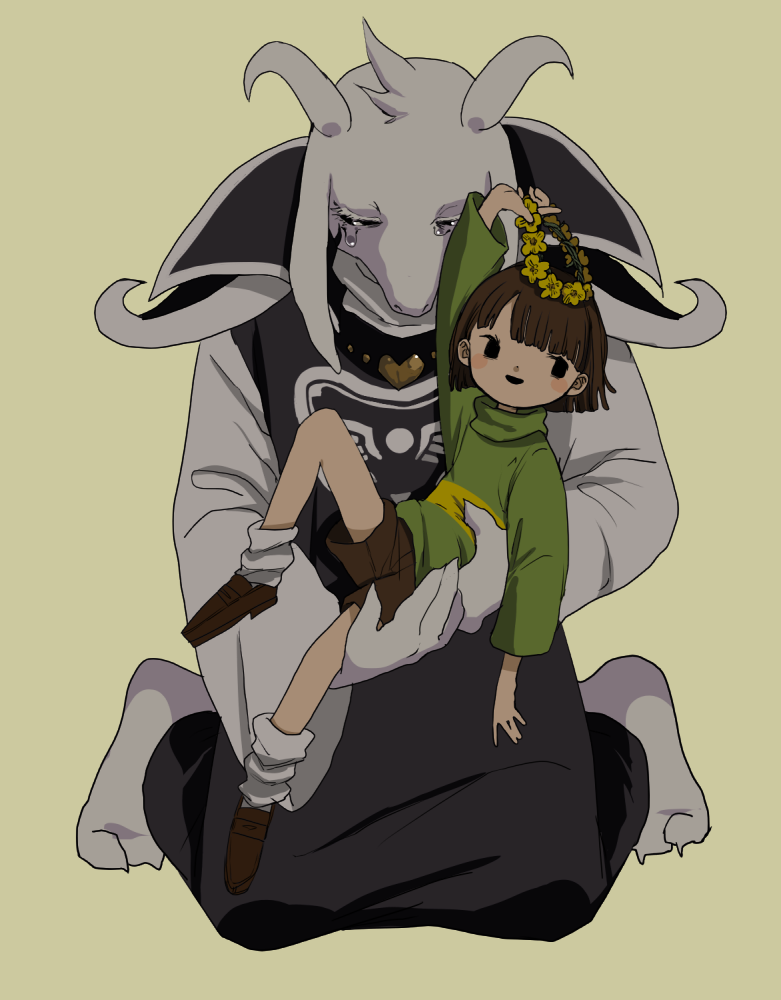 1boy, 1other, age_difference, asriel_dreemurr, asriel_dreemurr_(god_of_hyperdeath), bangs, black_sclera, blush