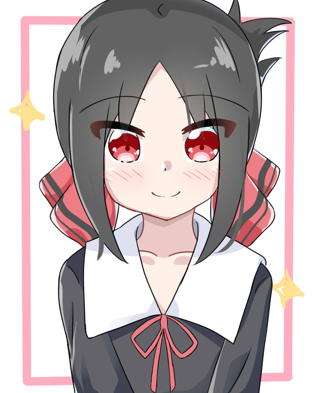 1girl, bangs, black_dress, black_hair, blush, closed_mouth, collarbone, collared_dress